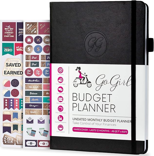 GoGirl Budget Planner Monthly Financial Planner Organizer Budget Book. Expense Tracker Notebook Journal to Control Your Money. Undated Start Any Time, A5 Size, Lasts 1 Year Black