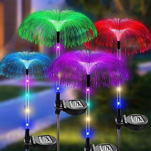 Miniatura 8 de Luces solares para jardín al aire libre, paquete de 4 luces solares de medusas que cambian de color, luces solares de jardín, lámpara solar