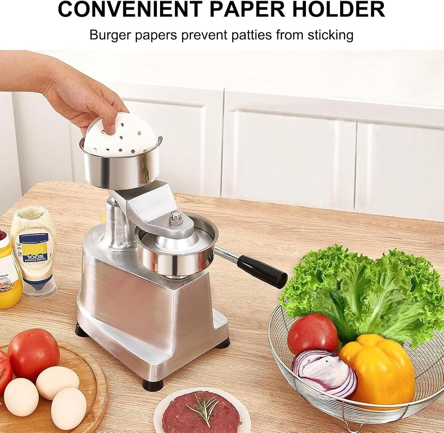 Manual Burger Patty Maker Set - 4" & 5" Burger Press Machine with 200 Patty Papers - Perfect for Homemade Burgers, Easy to Use, Ideal for BBQ and Grilling.