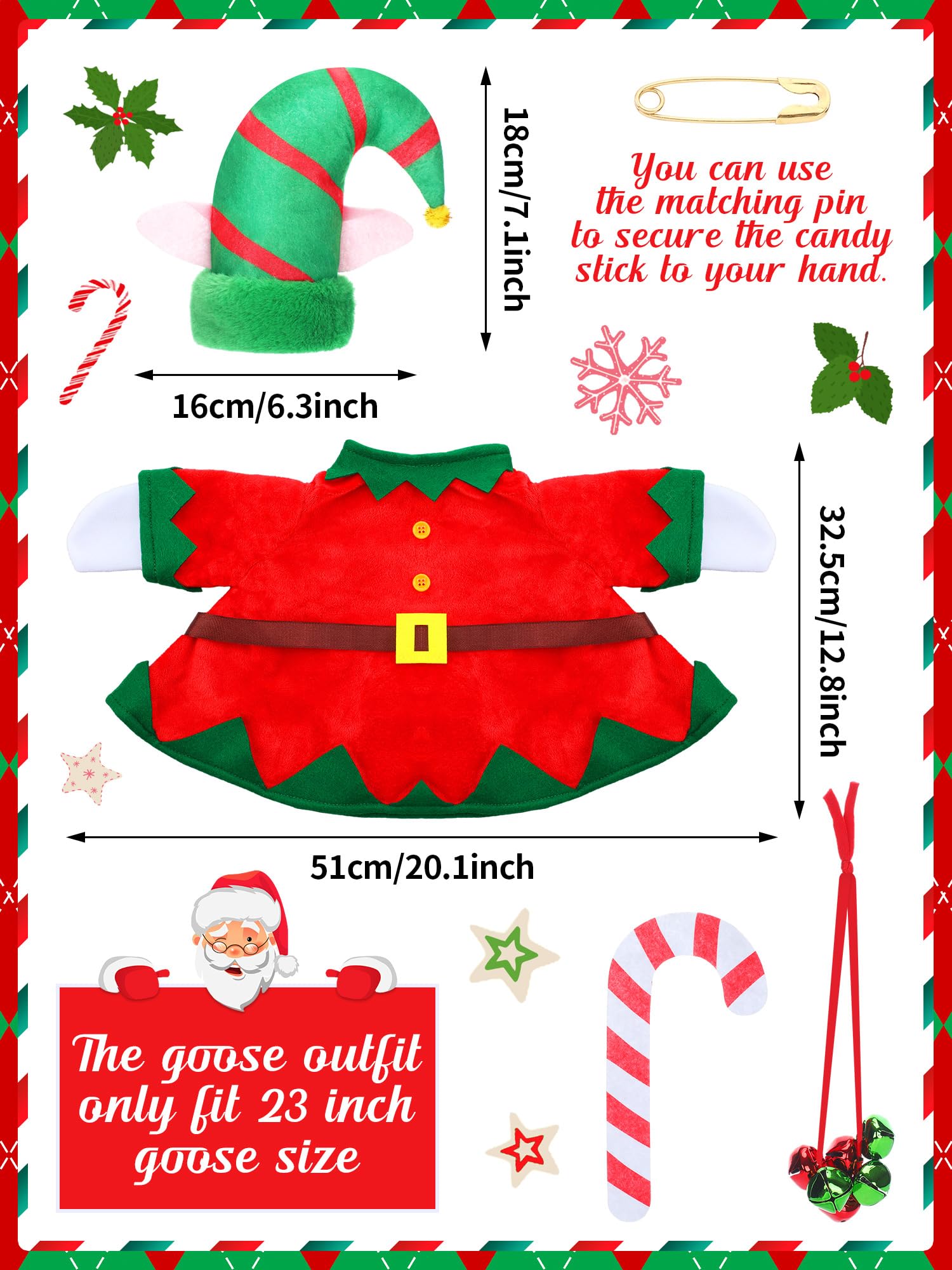 Yeyeplum 3er-Set Weihnachtsgans-Kostüme – Für 58 Cm Garten-Gänse, Schneemann, Weihnachtsmann, Elfe