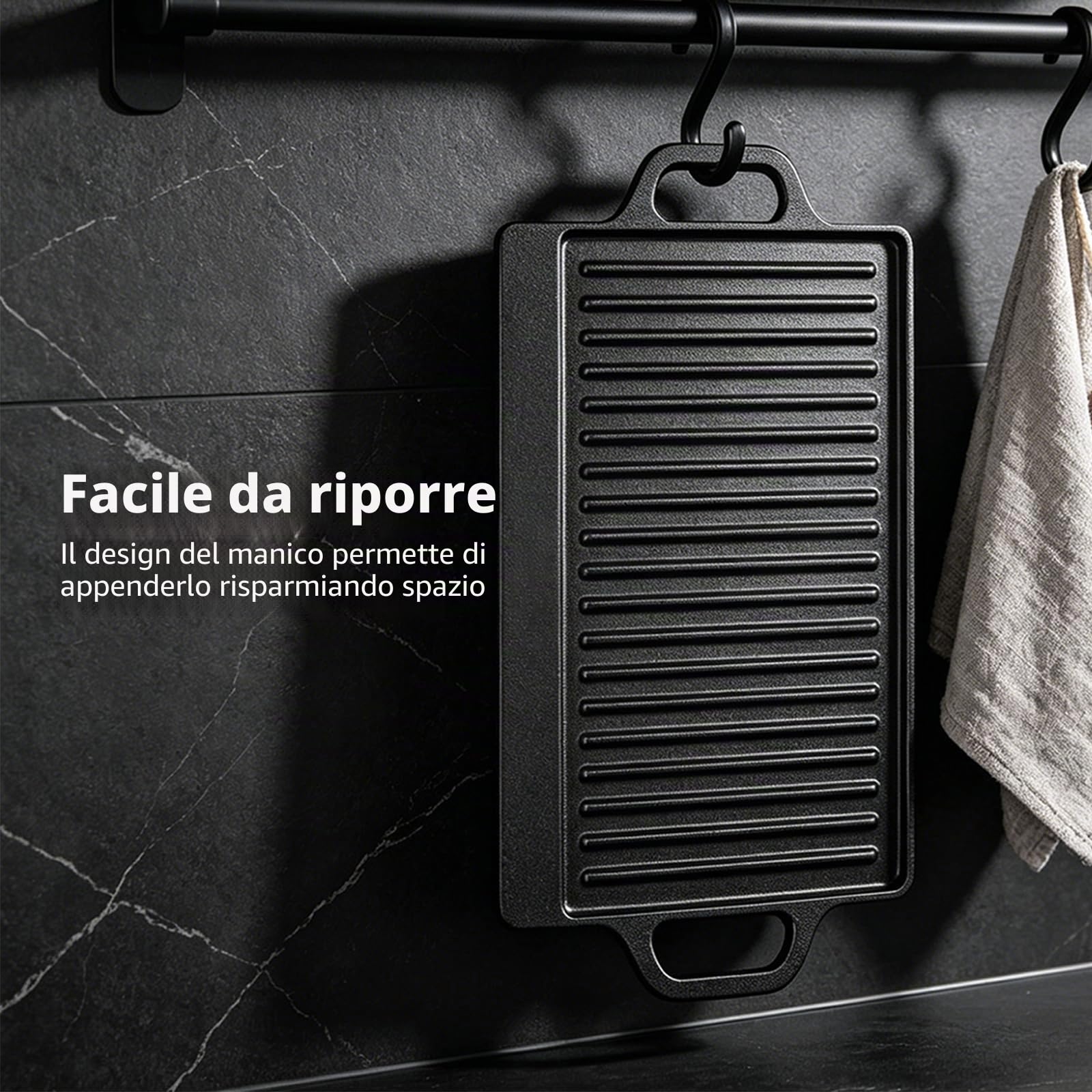32nd Piastra in Ghisa Adatta per Piani Cottura a Gas, Elettrici e a Induzione, Piastra Grill a Doppia Faccia con Superfici Piatte e Rigate - 46cm x 23cm