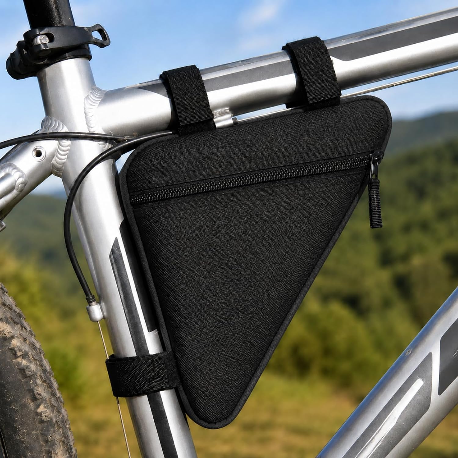 New Bicycle Triangle Bag, Quick-Release Frame Bag for Mountain Bikes, Front Bike Bag Cycling Gear Accessory Pouch (Black)