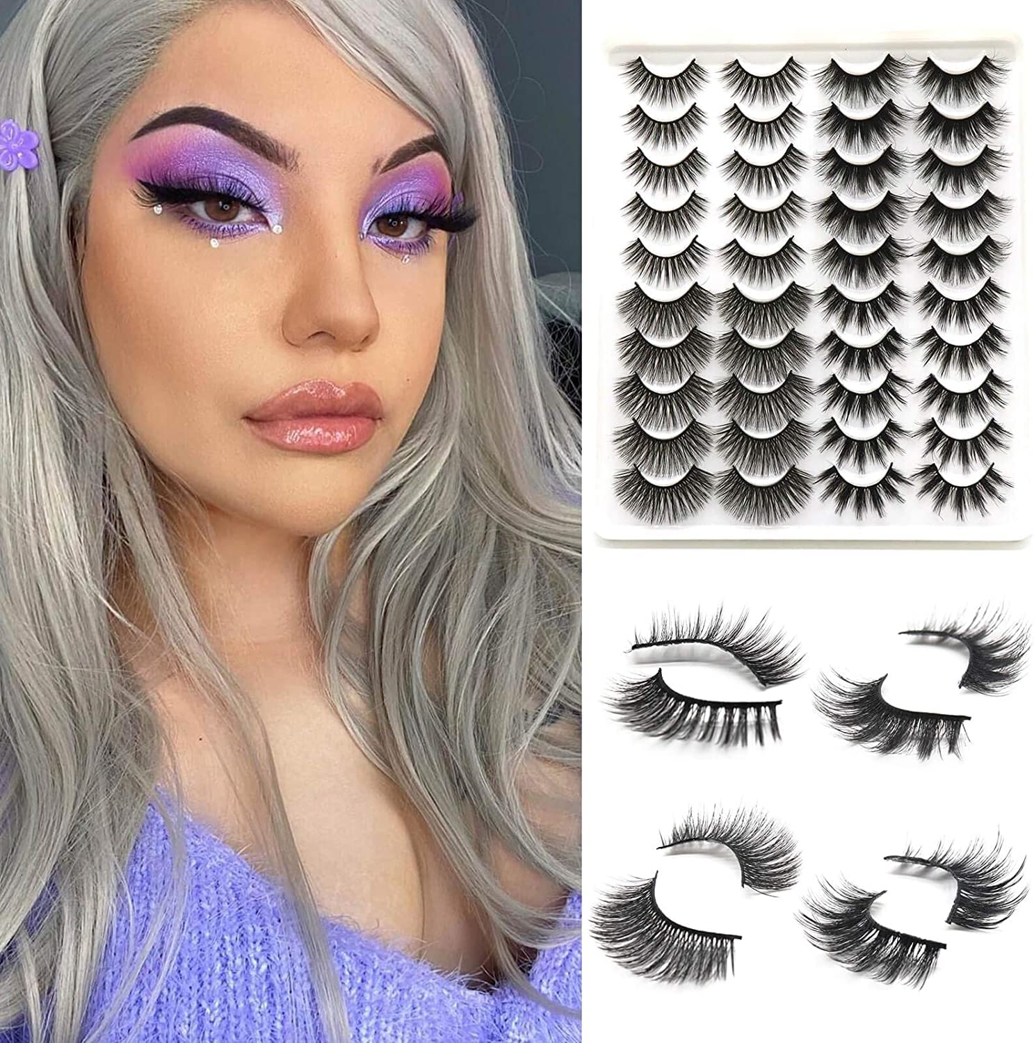 HANSPY False Eyelashes, Fluffy Crossed Faux Mink Eyelashes, 4 Styles, 20 works, 6D Wispy, Natural, Thick Eyelashes, Multipack (ZC06) - Image 3