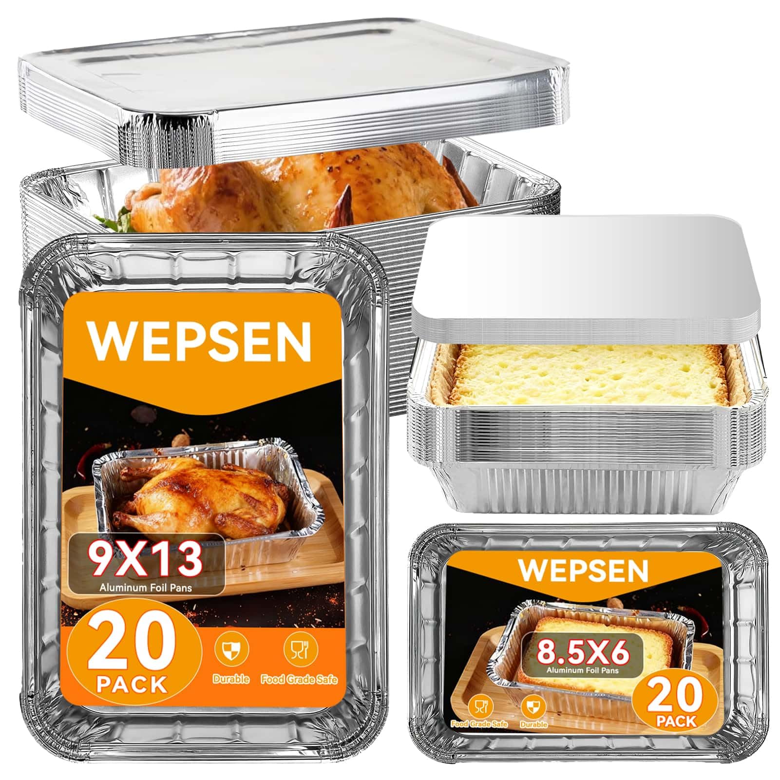 View 1 of *Bent* 40 Pack Aluminum Pans with Lids,20 Large 9x13" Aluminum Pans Disposable (10 Thick Large Lids) & 20 Medium 8.5x6" Foil Pans (20 Foil Covers), Aluminum Trays with Lids for Baking, Meal Prep, Takeout