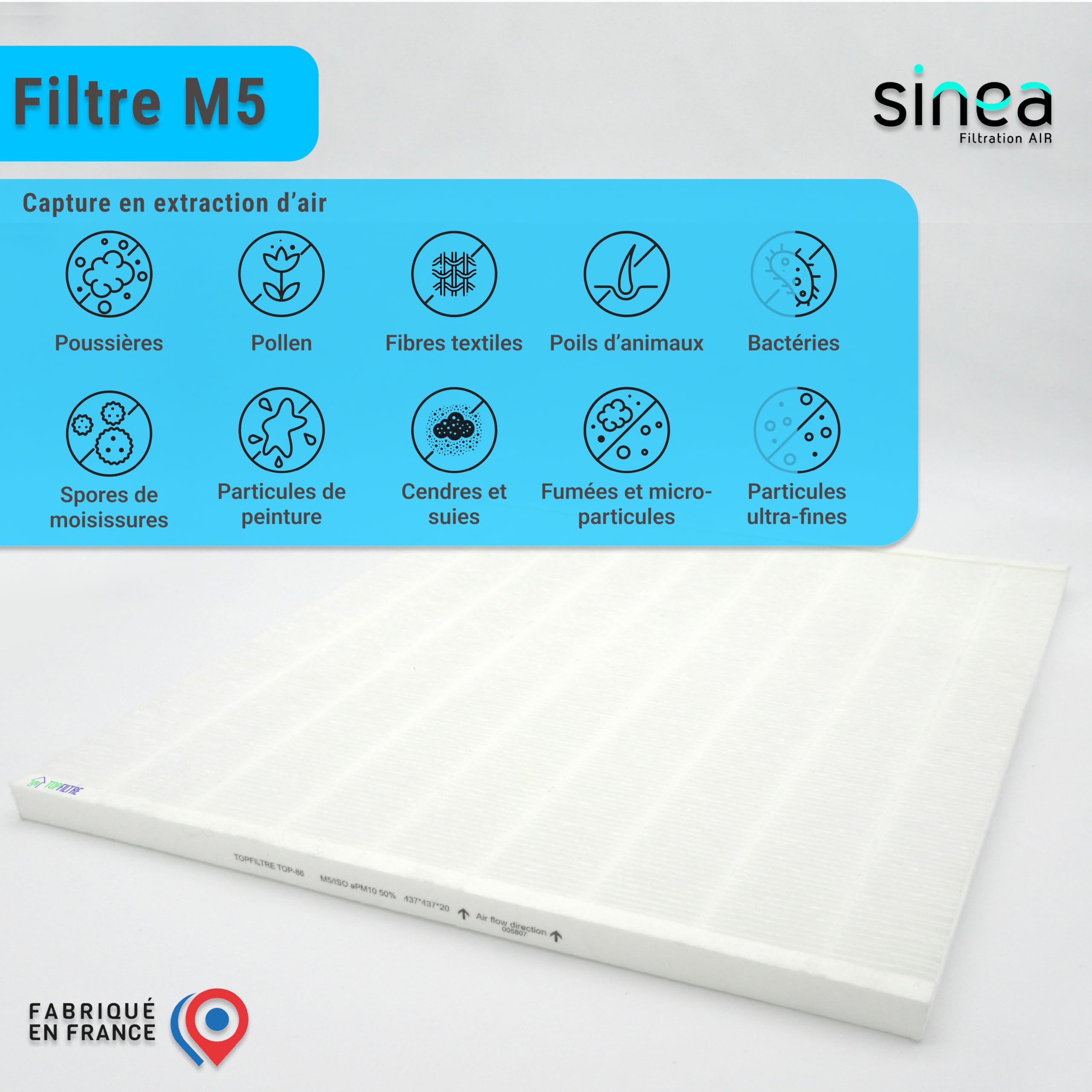 TOP FILTRE - Filtre M5 Compatible Pompe à Chaleur ALDES T.One VERTICAL – Haute Performance – 437 x 437 x 20 mm – Non Compatible avec Modèle AQUA AIR