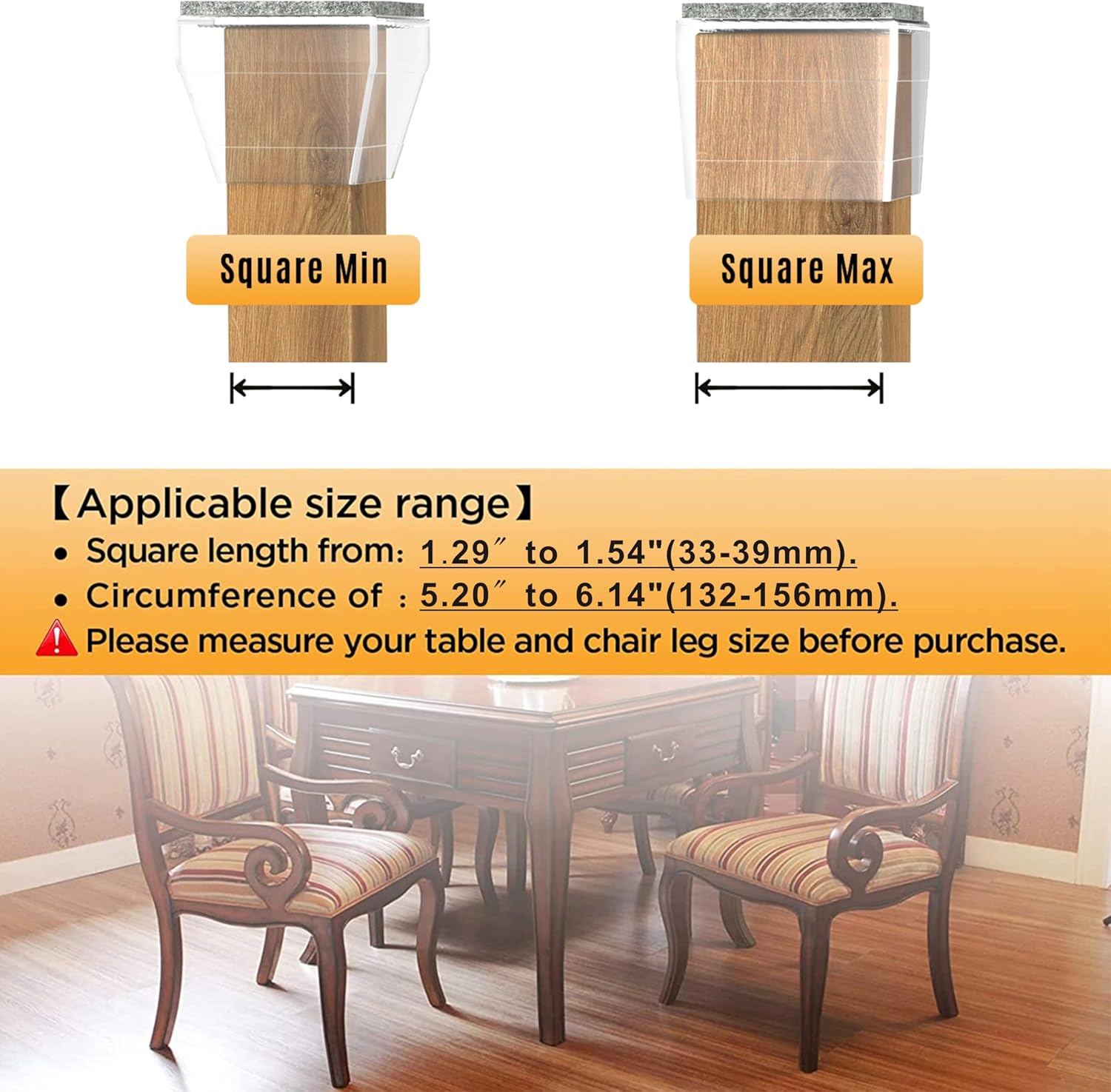 Square Chair Leg Protectors for Hardwood Floors,16 Pcs Silicone Felt Furniture Legs Caps to Prevent Floor from Scratches and Reduce Noise, Easy to Move,1.26-1.57",Clear. Clear Square L(1.26-1.57")