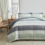FlySheep 3 Pcs Striped Comforter Set Full Queen Size, blanc Stripeed sur gris foncé Soft Microfibre Reversible Bedding Set pour toute la saison