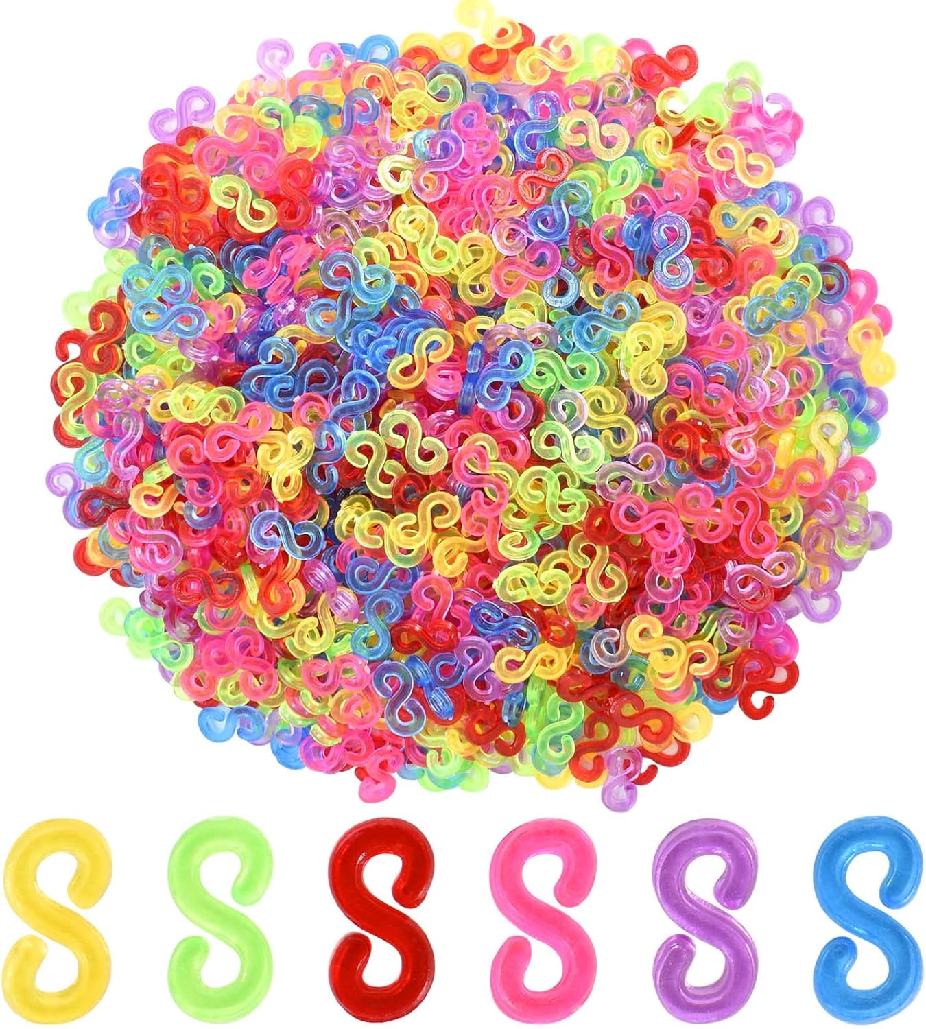 Kioiner 500 Pcs S Clips, Small Rubber Band Clips, Plastic Loom Bands Connectors, Connectors