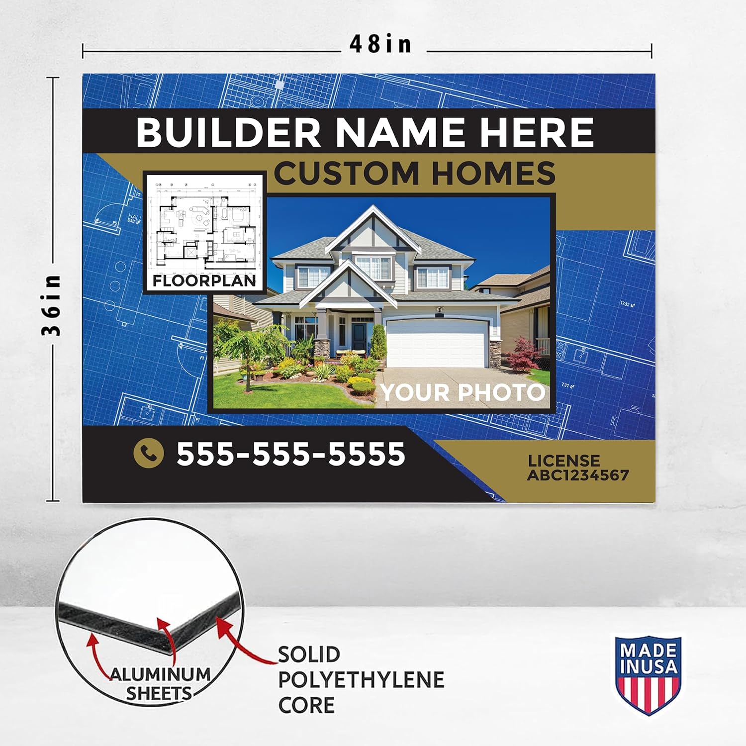 Custom Construction Job Site Sign 3x4 Ft ACM Builder Signs Durable 3MM Aluminum Composite Single-Sided Print Weatherproof for Contractor, Real Estate & Development Made in USA by VictoryStore