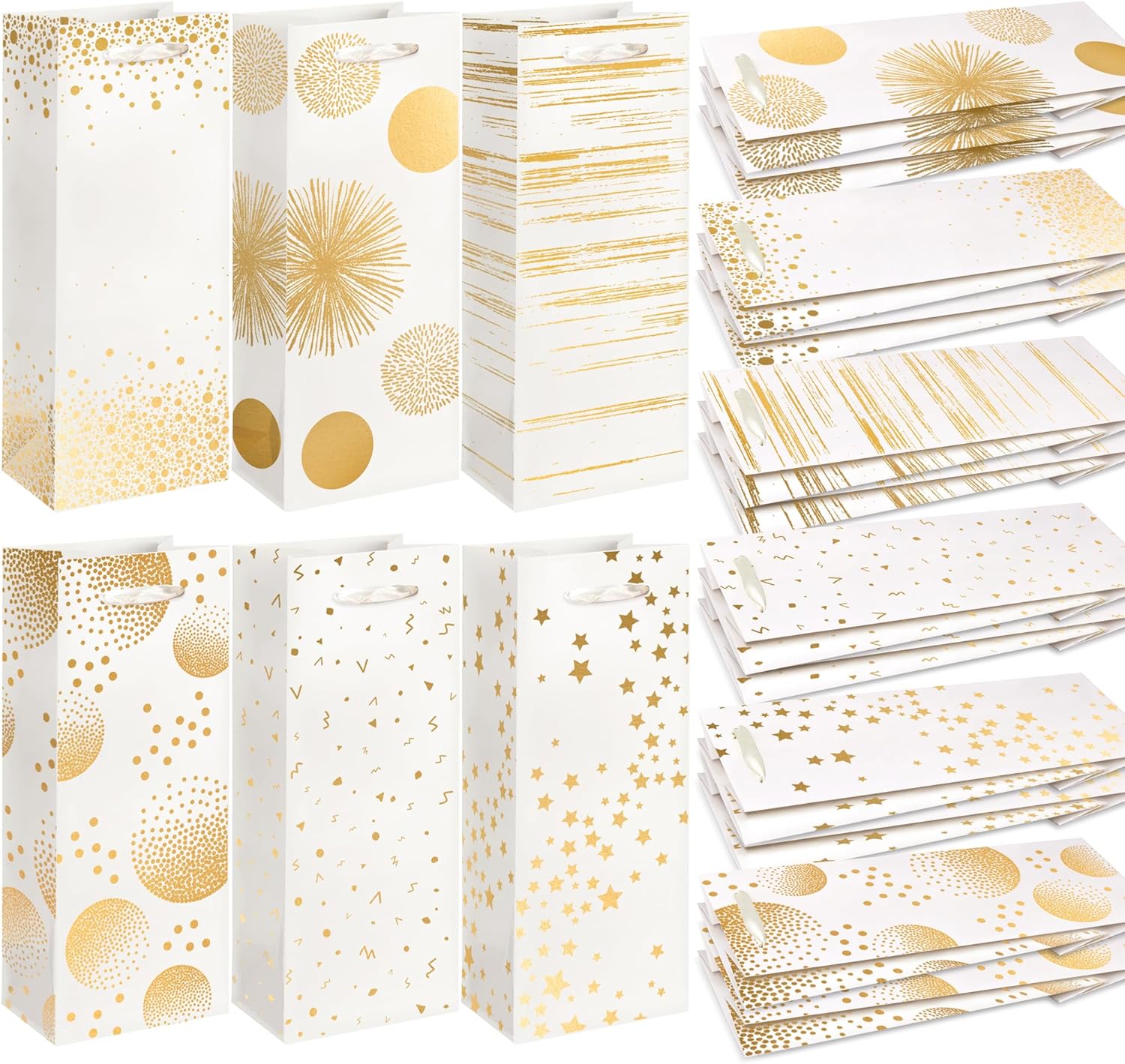 KEEPARTY 18 PCS Wine Gift Bag 5 "x 4" x 13 "Loose Wine Bottle Gift Bag Paper Gift Bag with Handle and Gold Hot Print for Wedding Party Anniversaries