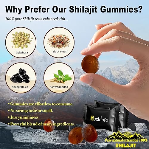 Miniatura 4 de Gomitas Shilajit, gomitas puras de Shilaljit del Himalaya, sin azúcar añadida, sin OMG, orgánicas naturales, Ashwagandha, Gokshura  Ácido fúlvico y