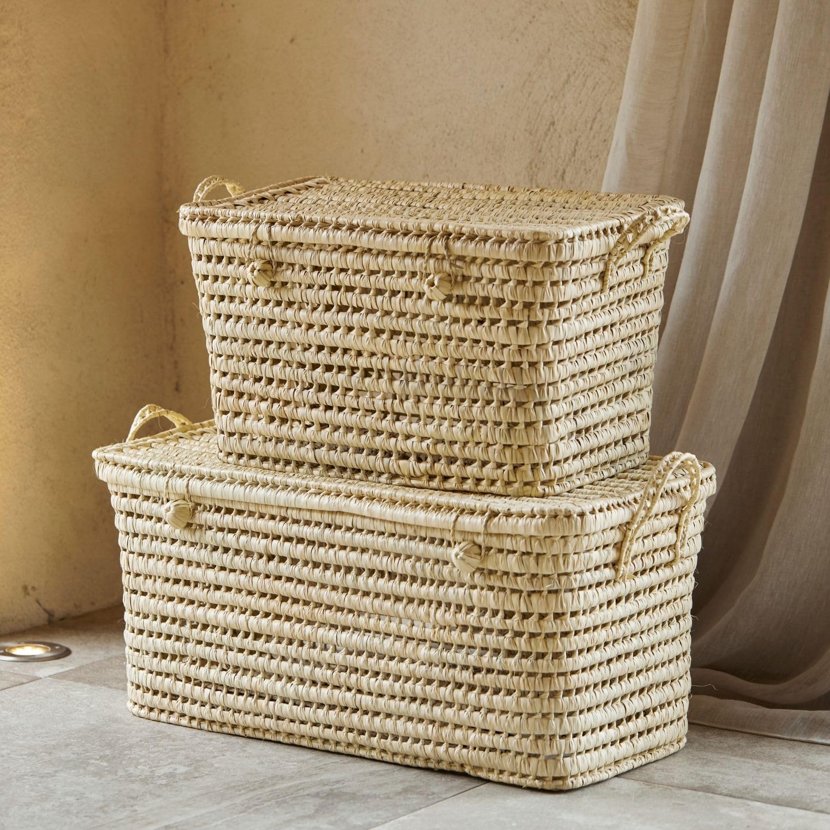 Home Maison - Baúl de almacenamiento para hoja de palmera, 20 x 40 x 20 cm, diseño marroquí, color natural