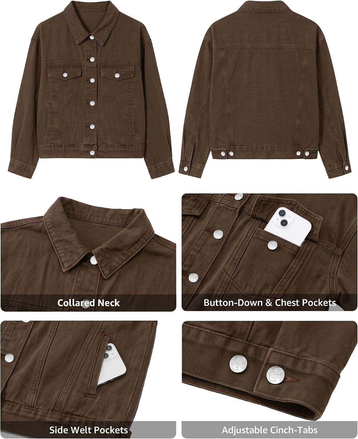 GRAPENT Jean Jacket Women Trendy Button Up Classic Oversized Denim Jackets
