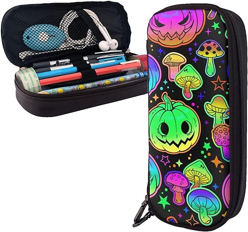 Miniatura 1 de YAkkYA Bolsa universal para lápices, bolsa organizadora de bolígrafos de calabaza de hongos trippy para Halloween, suministros de oficina,