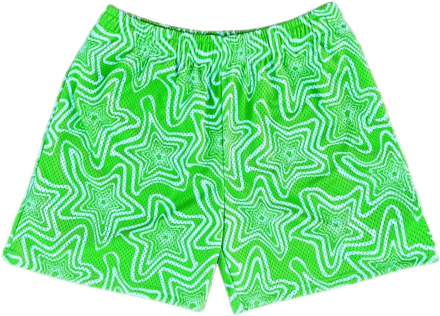 Men's Mesh Basketball Shorts Breathable Athletic Shorts with Pockets Lightning & Star Print Gym Training Outdoor