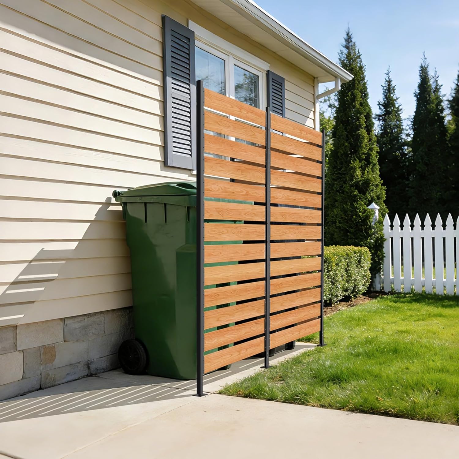 ZIIKEBTUY Air Conditioner Fence 2 Panel, 36" W x 44" H Privacy Screens Panels for Outside, Wood Pool Equipment Enclosure with Metal Stakes, Outdoor Freestanding Trash Can Fence