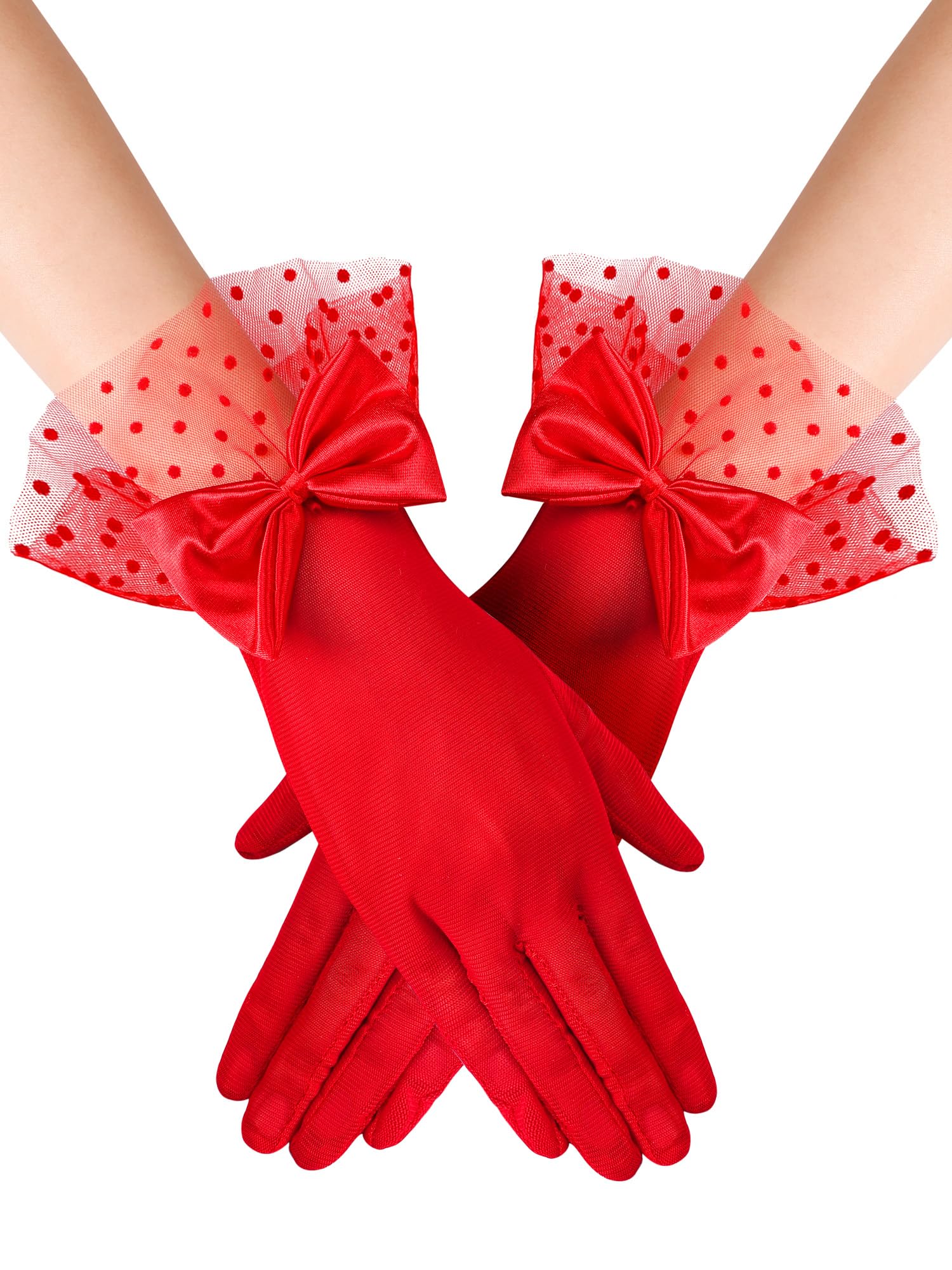 Bencailor Women Lace Gloves Wedding Tea Party Gloves Bow Short Mitten Elegant Accessories for 1920s Opera Funeral