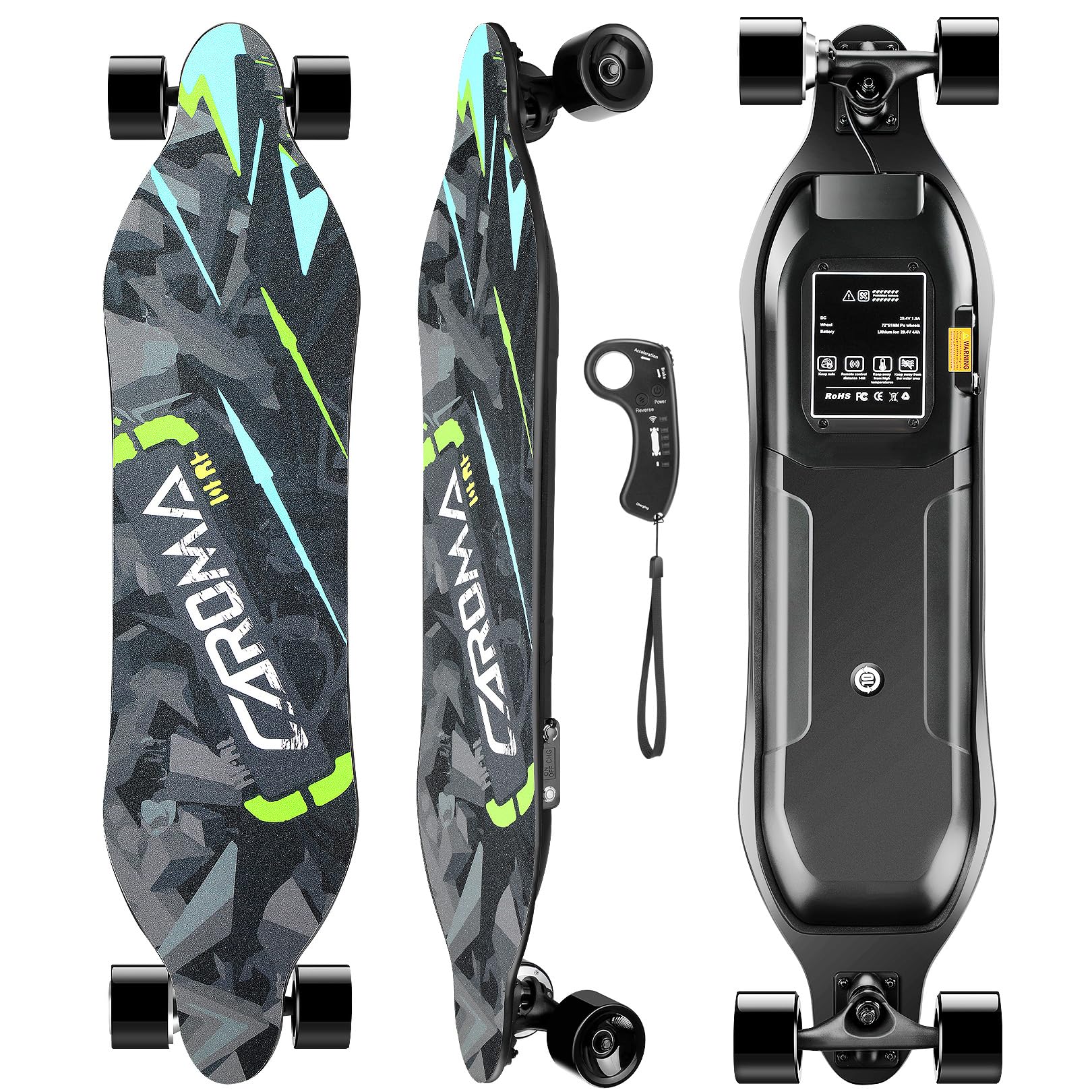 Caroma Electric Skateboards with Remote, 350W Powerful Motor, 12.4MPH Top Speed, 4000mAH Battery, 13 Miles Max Range E Skateboard, 4 Speed Mode Electric Longboard for Adults Teens