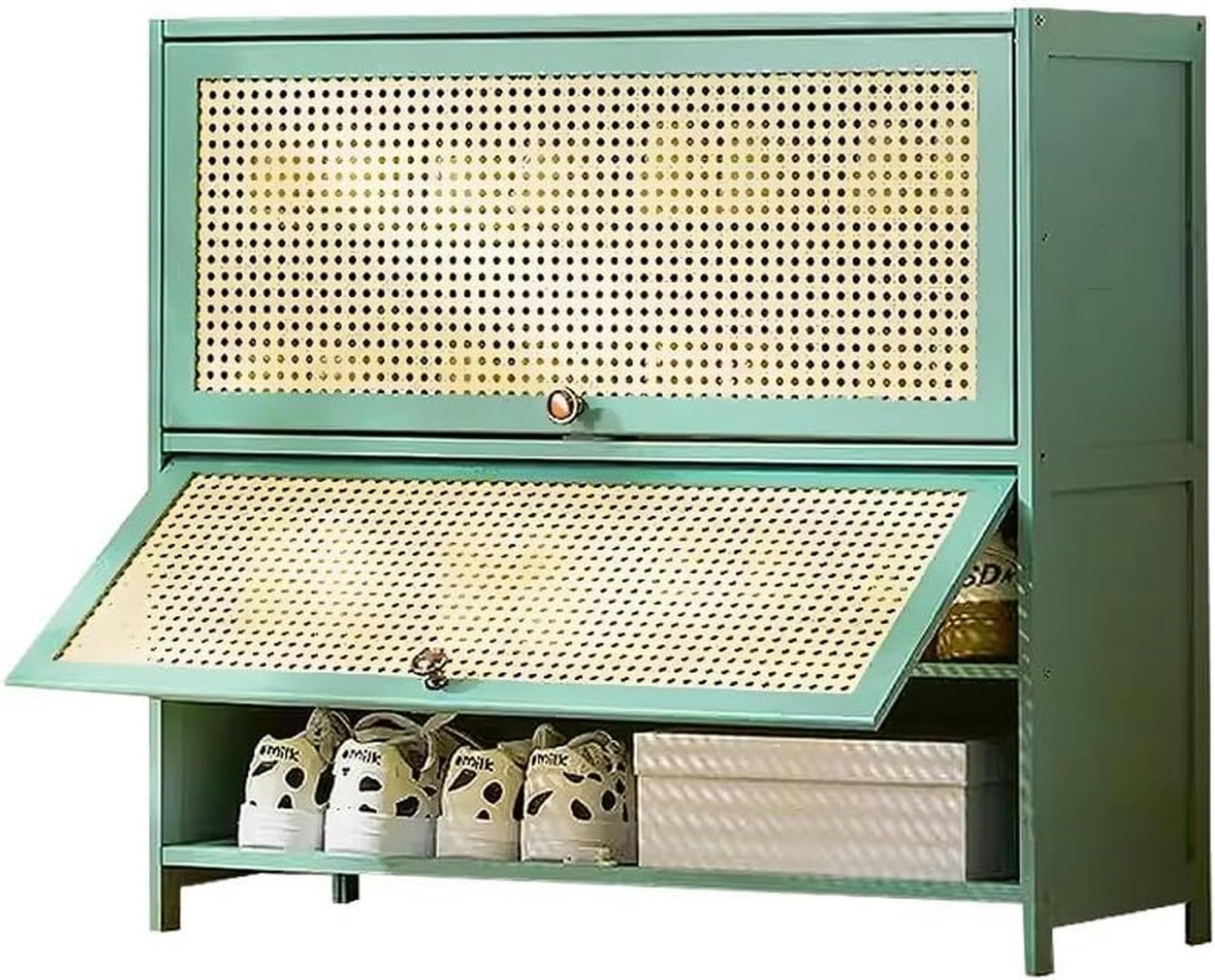 Meuble à chaussures bambou au design compact élégant avec rabats ergonomiques et étagères