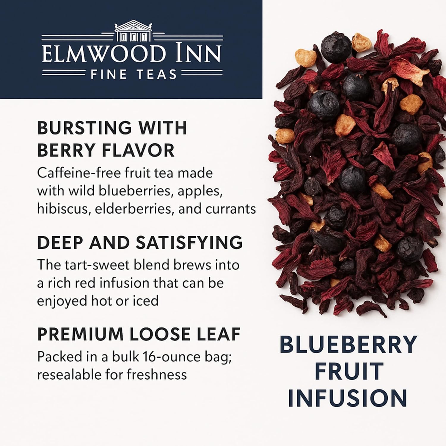 Elmwood Inn Fine Teas Blueberry Caffeine-free Fruit Infusion, 16-Ounce Pouches