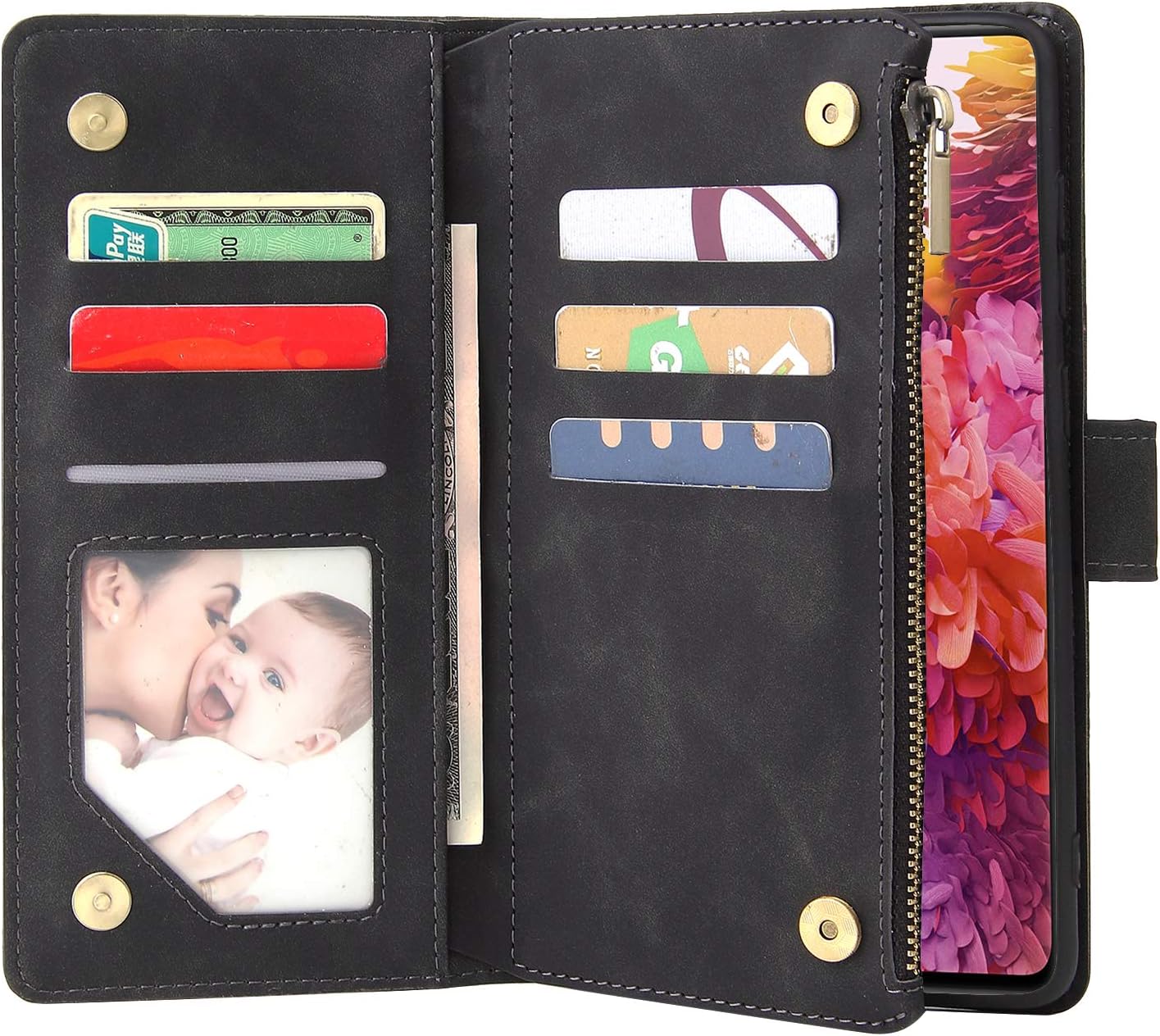 LBYZCASE Phone Case for Galaxy S20 FE 5G(2020),Samsung S20 FE Wallet Case,Luxury Folio Flip Leather Cover[Zipper Pocket][Wrist Strap][Kickstand ] for Samsung Galaxy S20 FE 5G(Fan Edition)-Black