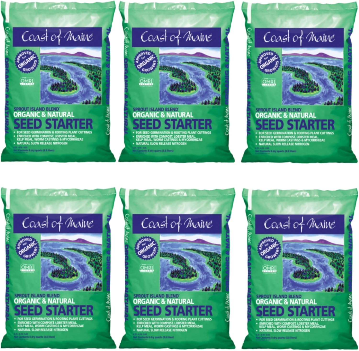 Coast of Maine, 8qt (Pack of 6) Sprout Island Blend, Organic & Natural Seed Starter for Seed Germination & Root Plant Cuttings