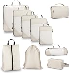Compression Travel Packing Cubes with White Mesh, Blue, 10Pcs | Waterproof fabric and See-Through Mesh, Space-Saving Compression Organizer for Travel and Daily Clothes Storage