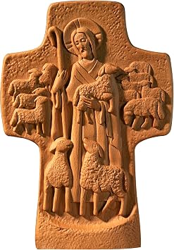 BGCOPPER Good Shepherd Wall Cross with Stand, Jesus and Lamb Cross Wall Decor, Wooden Jesus Cross for Wall, Standing Cross Passover Christmas Gift - 14 Inch