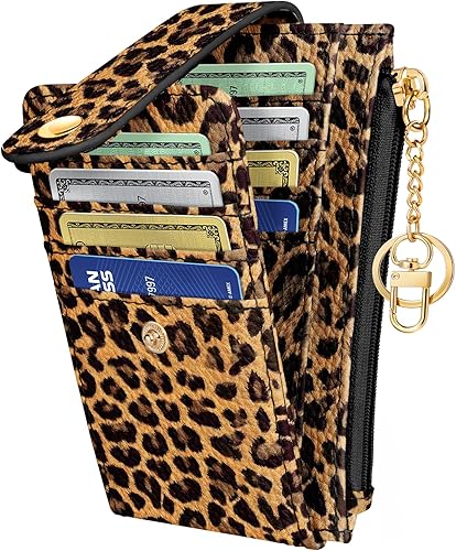 Miniatura 8 de Cartera delgada pequeña para tarjetas para mujeres – Linda cartera con llavero con bloqueo RFID, mantiene 7 tarjetas, diseño de moda de cuero