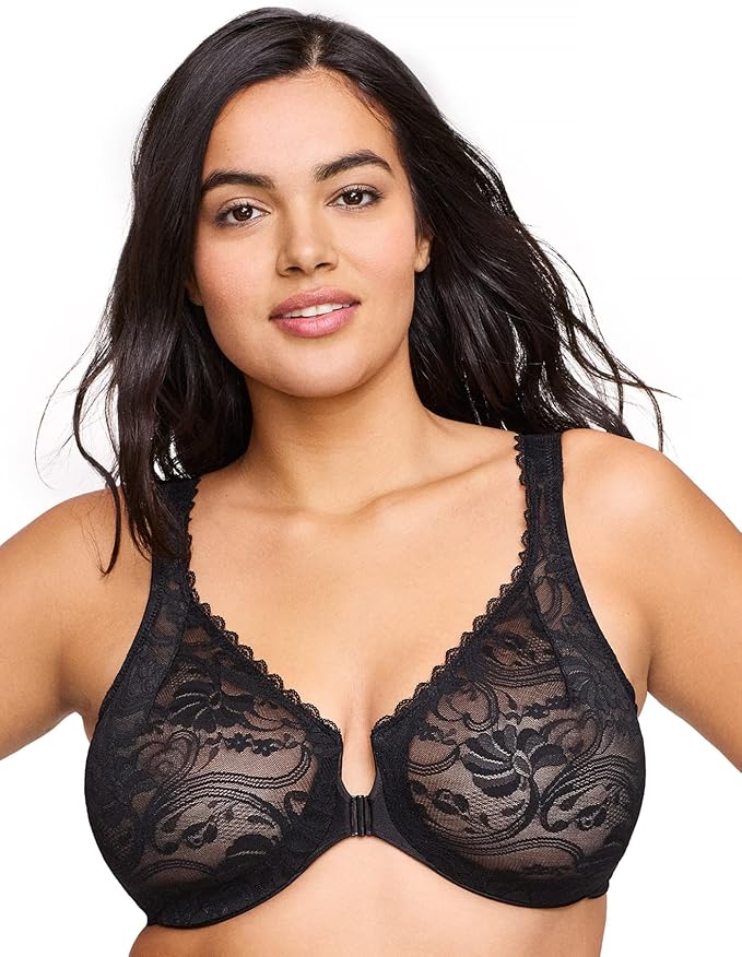 Glamorise Women's Plus Size Wonderwire Lace Front-Closure Underwire #9245