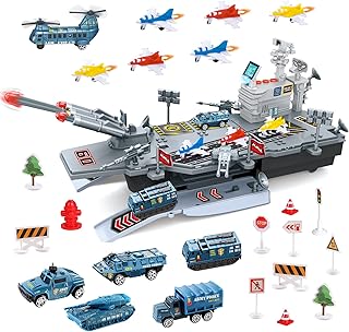 deAO Aircraft Carrier Toy Military Naval Ship Play Set with Trucks Tank Toy Military Vehicles Helicopter, Plane Toys,Military Vehicles Car Toys,Amry Toys for Kids Boys Girls