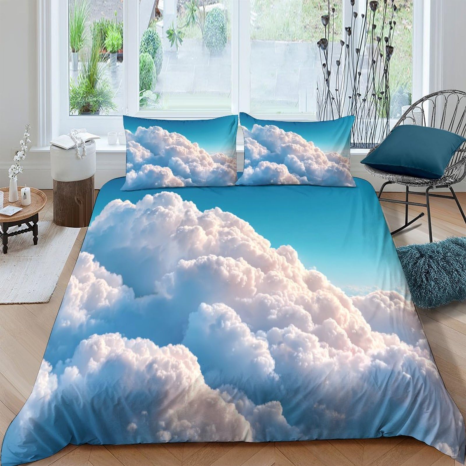 GPLZQXKJNH 3D Printed Cloud Sky Duvet Cover Set Microfiber Soft Breathable with 2 Pillowcases for Bedroom Home Decor Single（135x200cm）