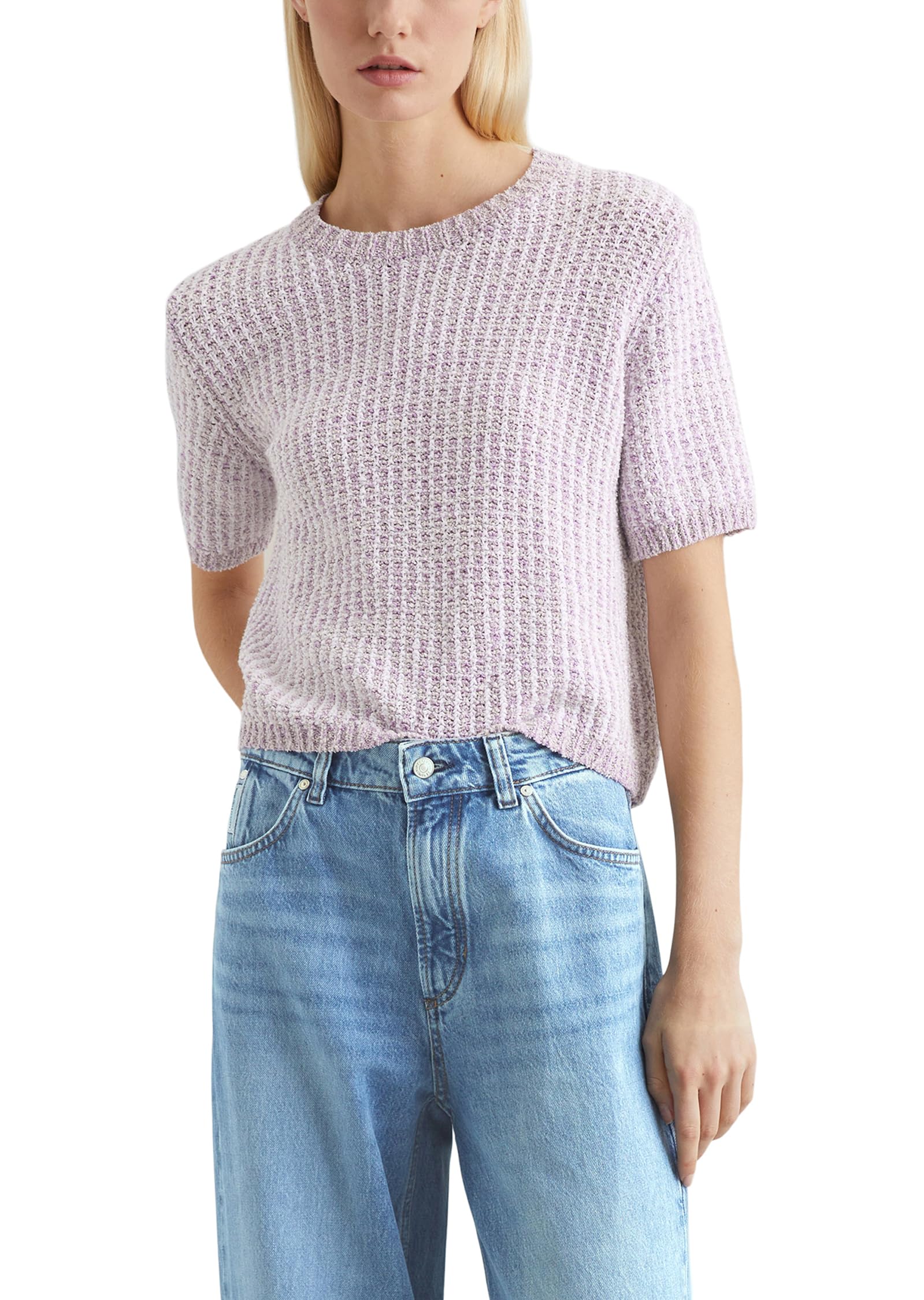 Marc O'Polo Denim Damen Pullover Kurzarm Loose Fit, Lila (Light Purple Multi 01), L