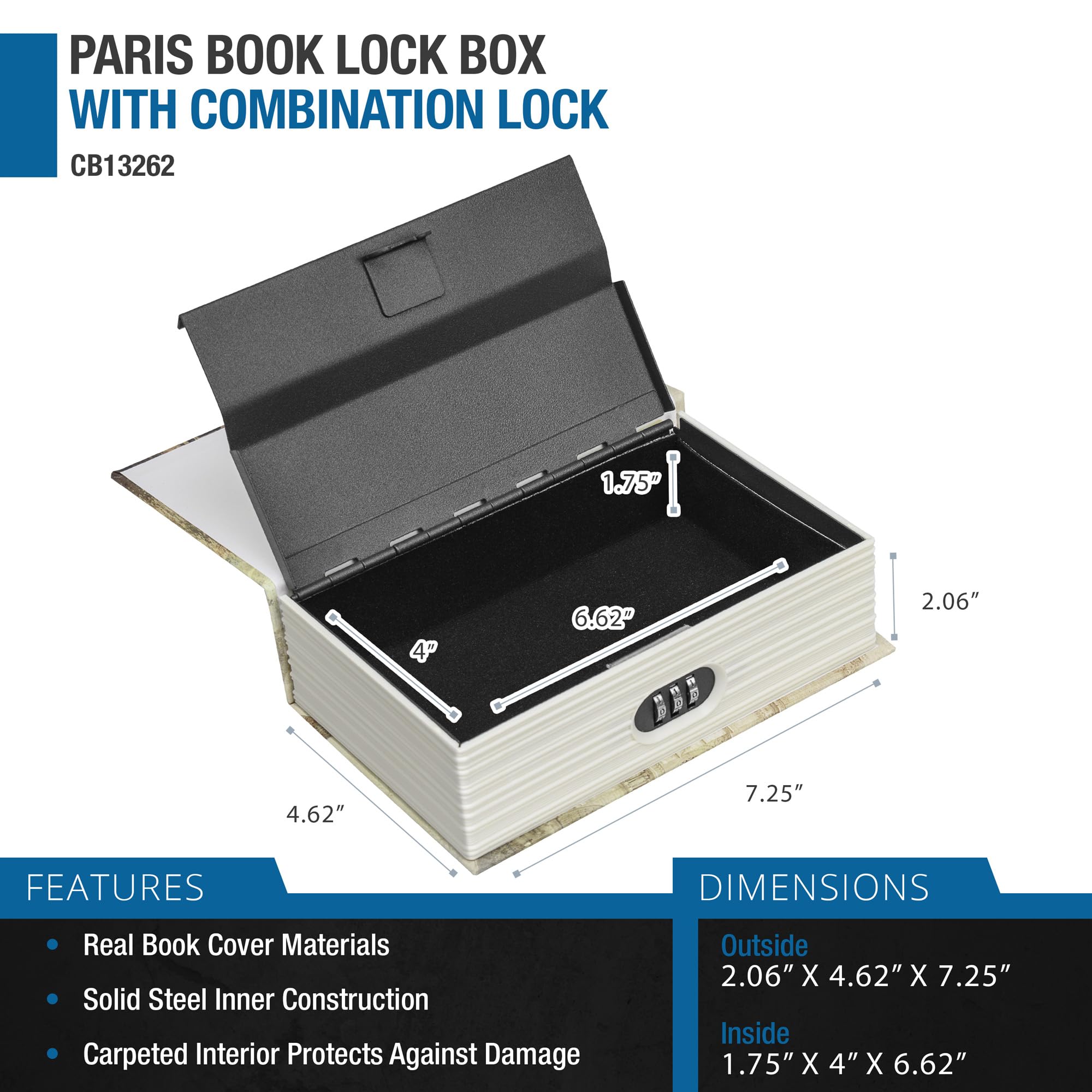 BARSKA CB12362 Paris Book Lock Box with Combination Lock, Multi - Image 4