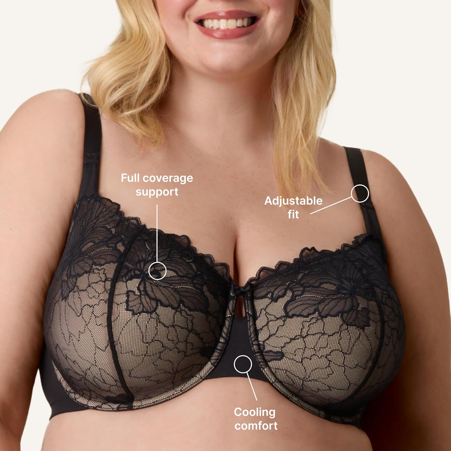 Playtex Women's Unlined Lace Bra with Underwire, Balconette Bras for Women, Support, Convertible (Plus