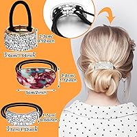 Vista 2 de Paquete de 9 pulseras de cola de caballo de metal con diamantes de imitación decorativos para cola de caballo para mujer, banda elástica dorada