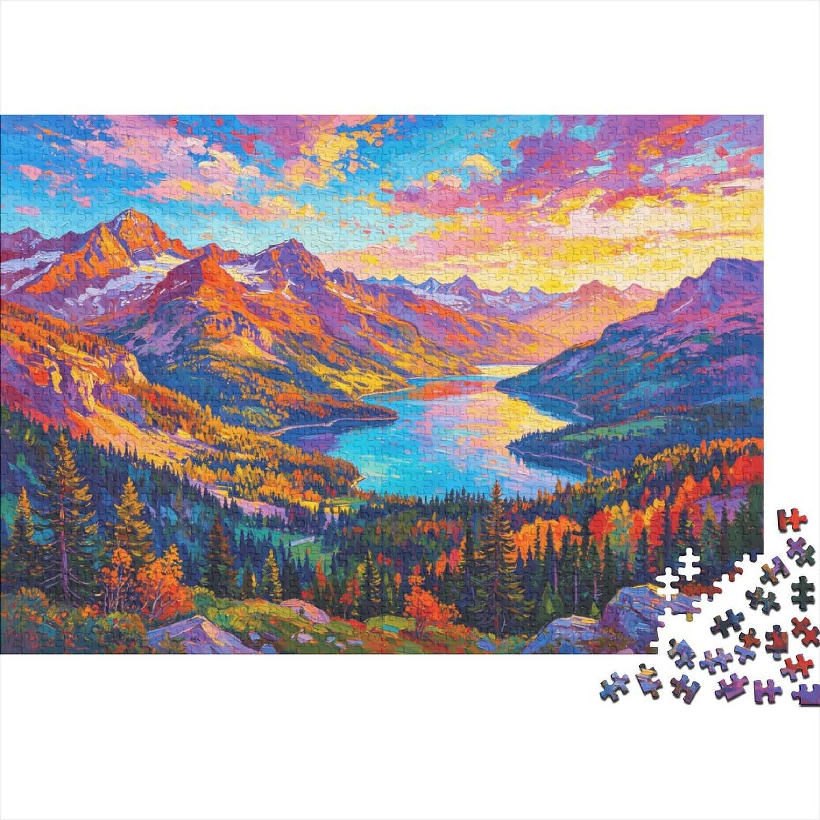 Autumn Valley Jigsaw Puzzle 1000 Pieces Recycled Paper Mountain River Jigsaw Puzzles Educational Game Challenge Fun Family Game for Adults And Age 10 38x26cm/1000pcs