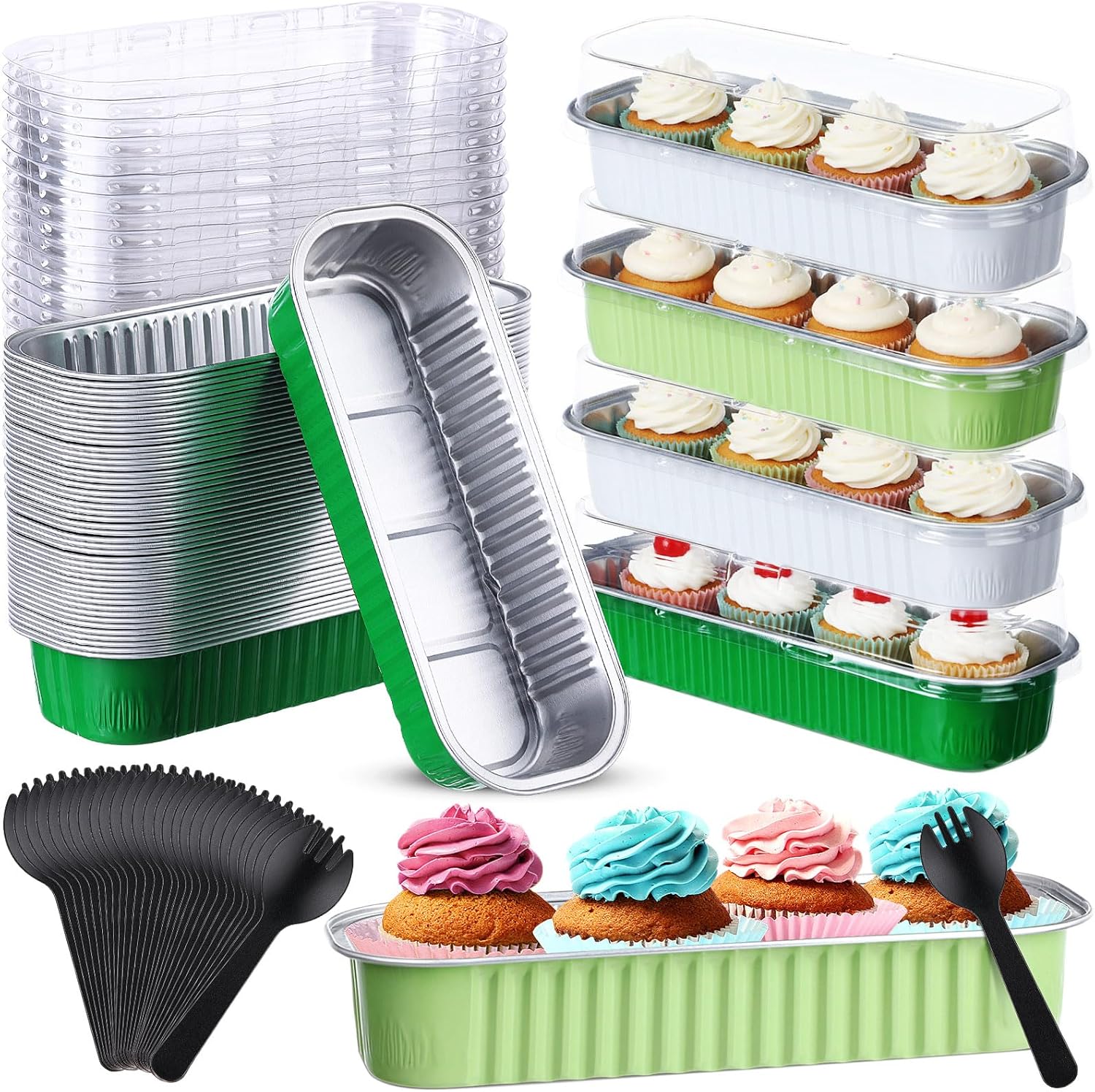540 Pcs St. Patrick's Day Mini Loaf Pans with Lids and Spoons 6.8 oz Rectangular Aluminum Foil Baking Pans Mini Cake Tins for Bread Desserts