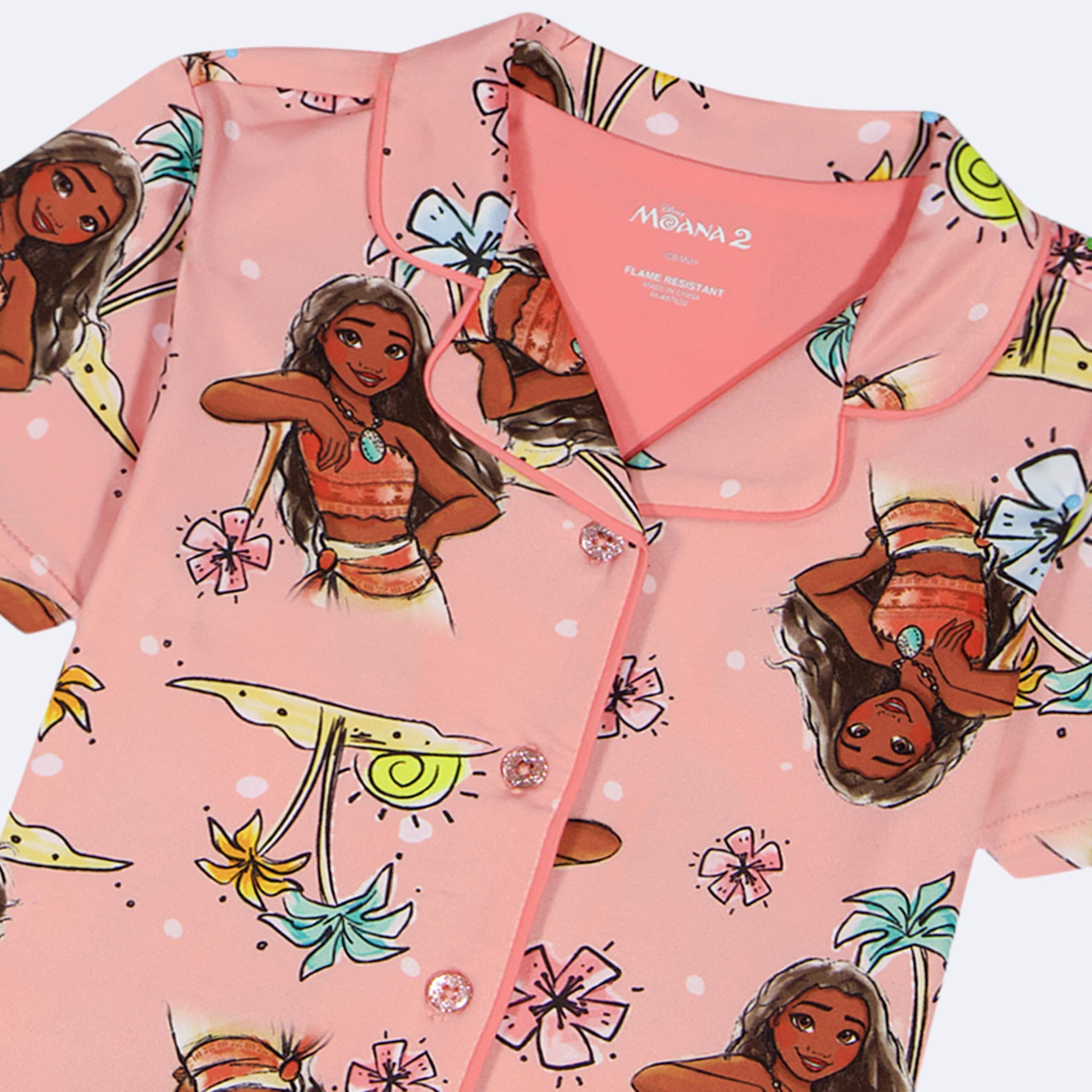 Disney Pidżama — zestaw Dziewczynki 2-piece Loose-fit Button Down Matching Pajama Set, Soft & Cute For Kids