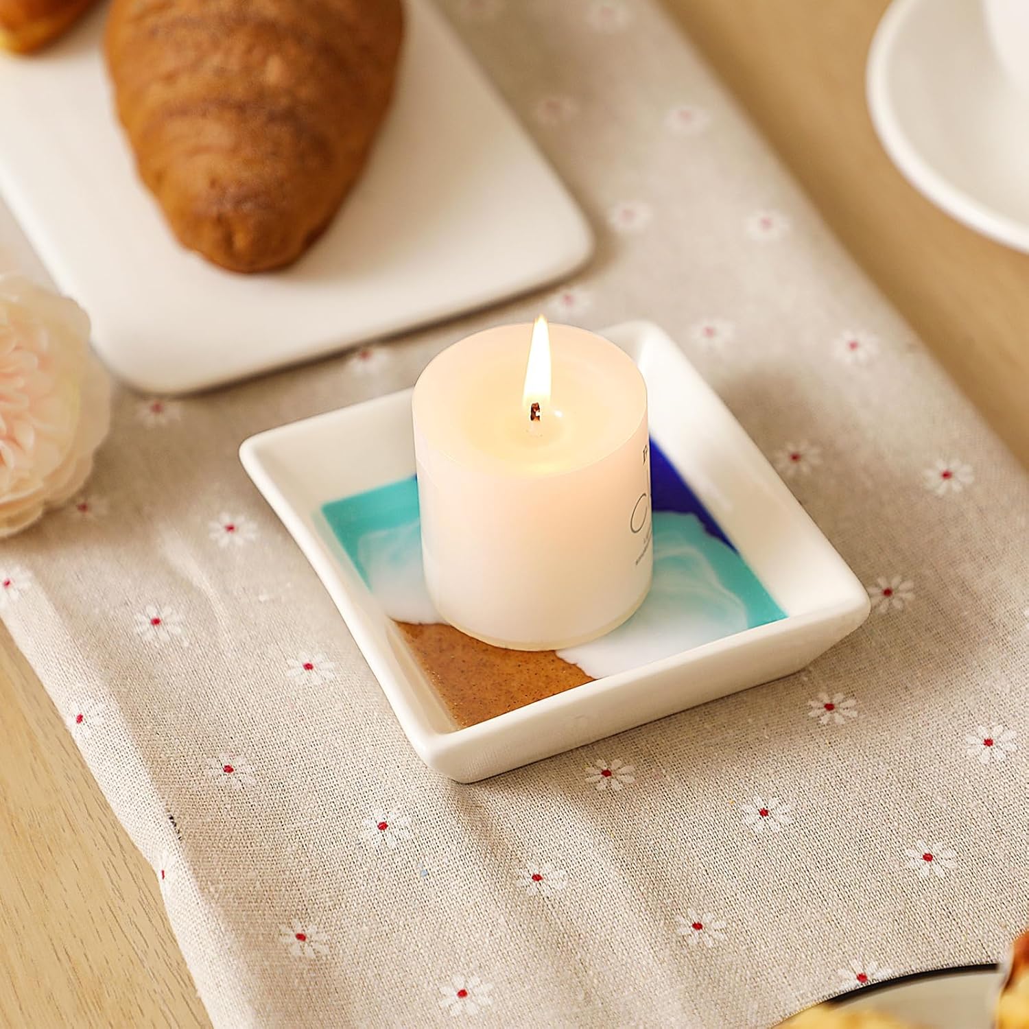 Ocean Jewelry Tray Beach Ring Dish Ceramic Resin Coastal Bedroom Bathroom Home Decor Trinket Holder Necklace Ear Bracelet Storage Plate Gift for Women Summer Housewarming Engagement Wedding Present