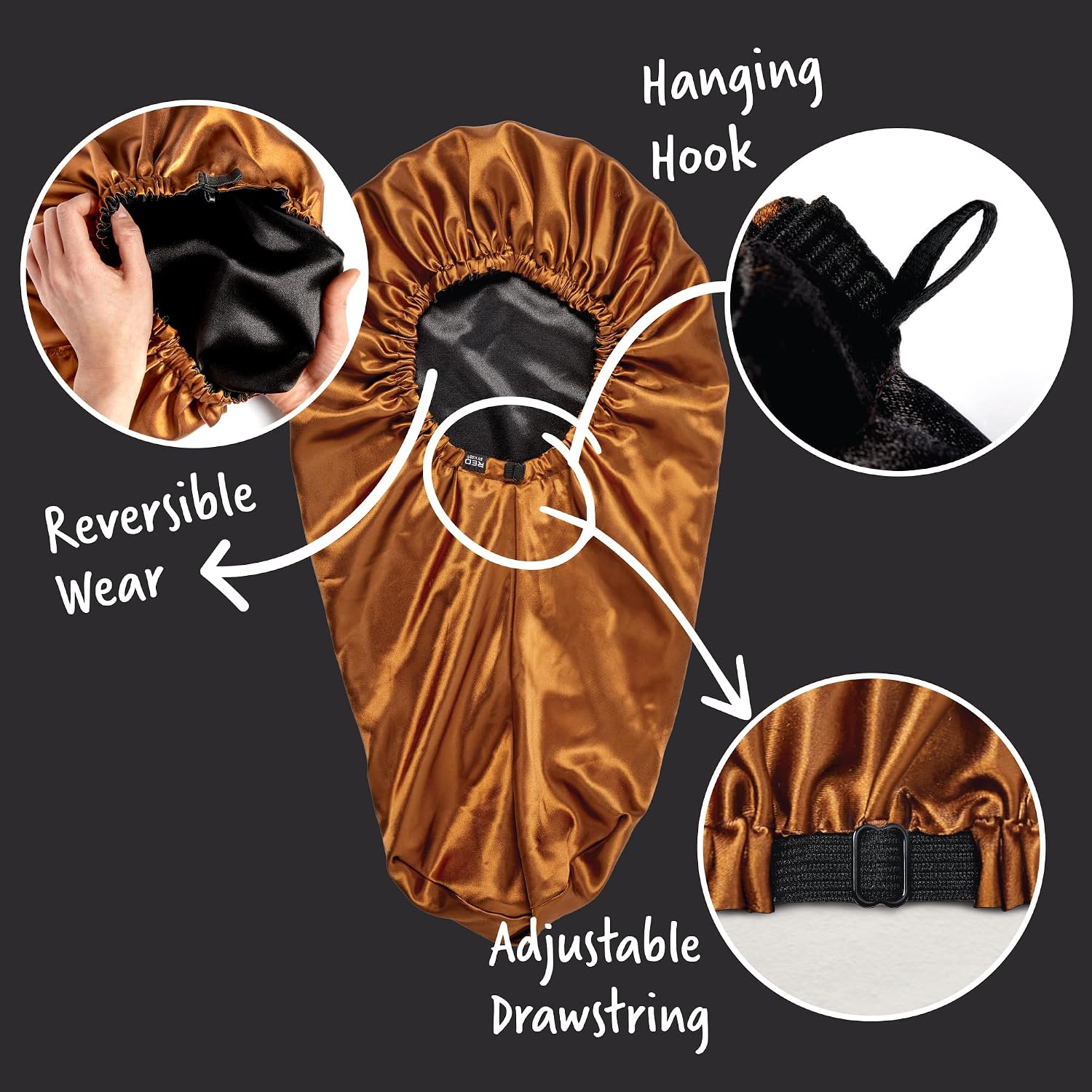 Red by Kiss Reversible Silky Satin Adjustable Bonnet, Secure Fit for Sleep, Protect Hair & Maintains Moisture, Adjustable Band & Easy Care