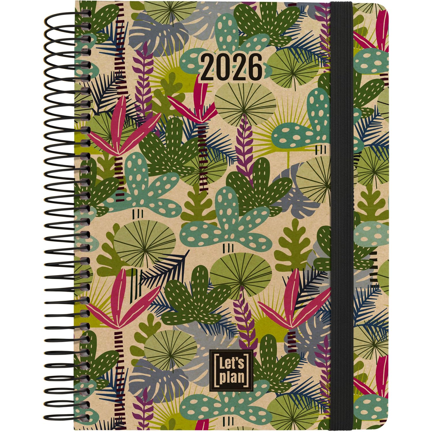 Grafoplas - Agenda 2026 Day by Page, Nature Amazon, 15 x 21 cm, Hardcover, Kraft Paper and Recycled Cardboard 100%, FSC, Sustainable Stationery, Annual from January to December, Includes Stickers