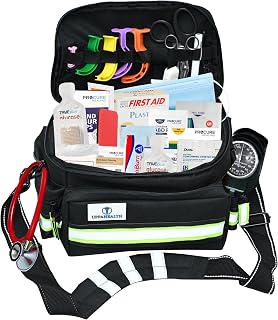 Professional-Style First Responder Trauma First Aid Kit – Fully Stocked Emergency Medical Bag with 400+ Essential Supplies for Home, Car, Outdoor, Camping & Workplace Preparedness (Black)