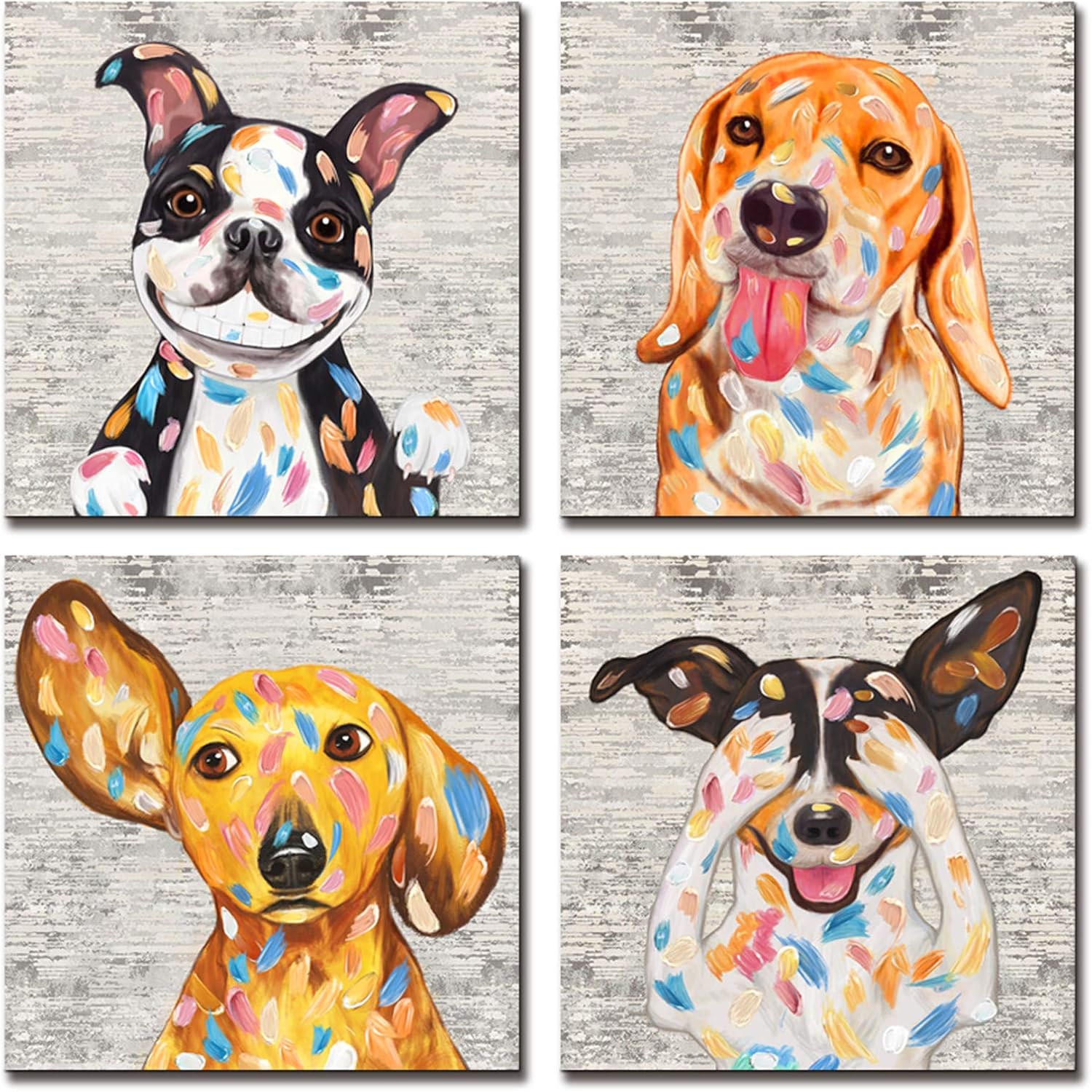 ArtKissMore Funny Dog Canvas Wall Art Abstract Animal Cute