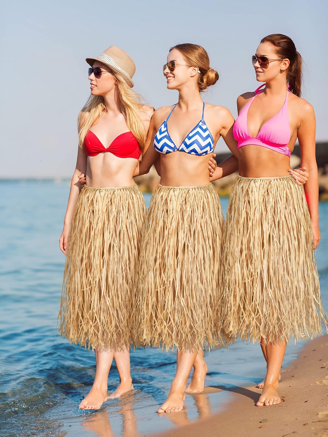 Giegxin Natural Raffia Grass Skirts Tropical Luau Hula Skirt for Adults Women Men Hawaiian Party Costume Beach