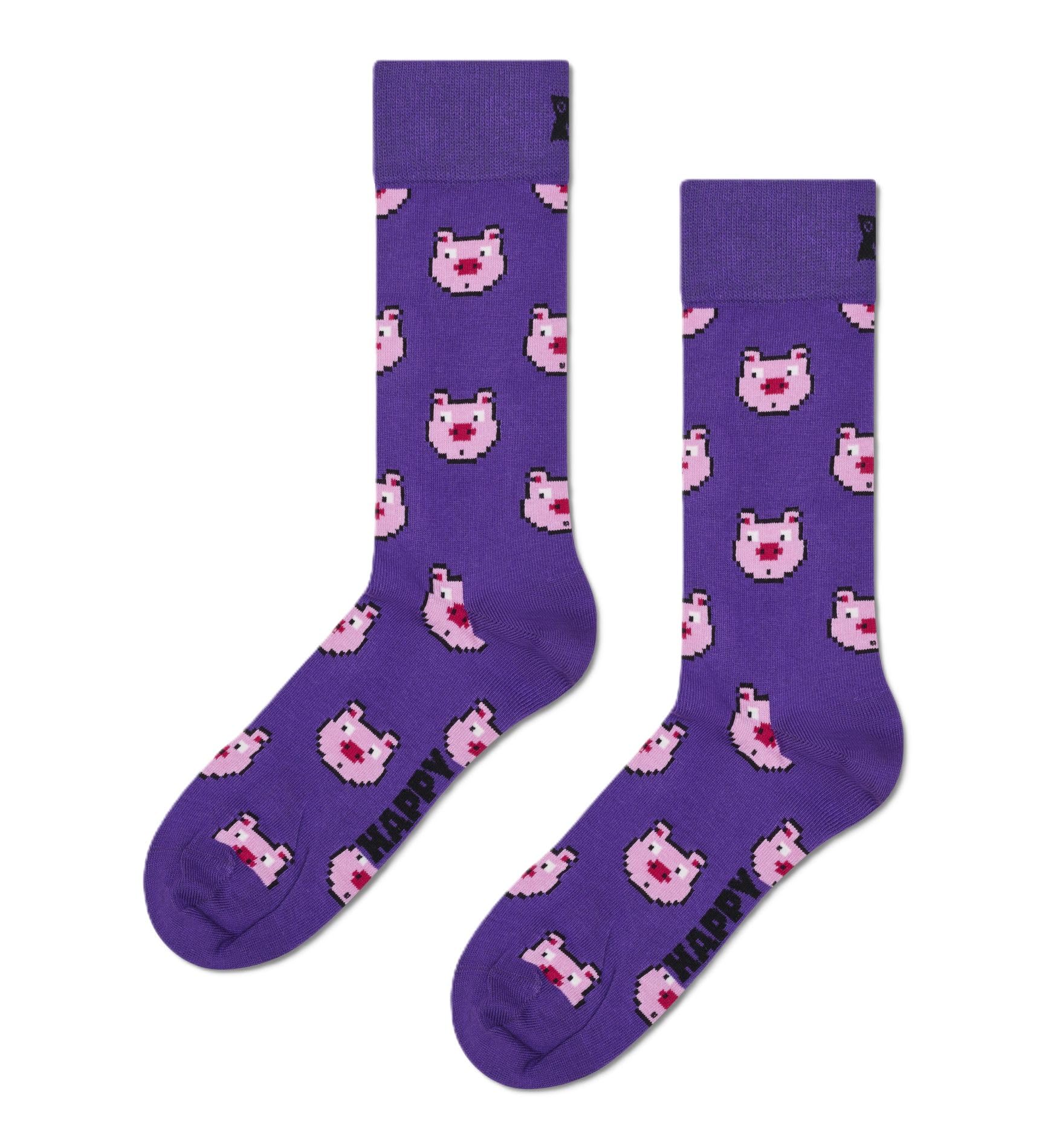Happy Socks Unisex Purple Pig Sock, 41-46
