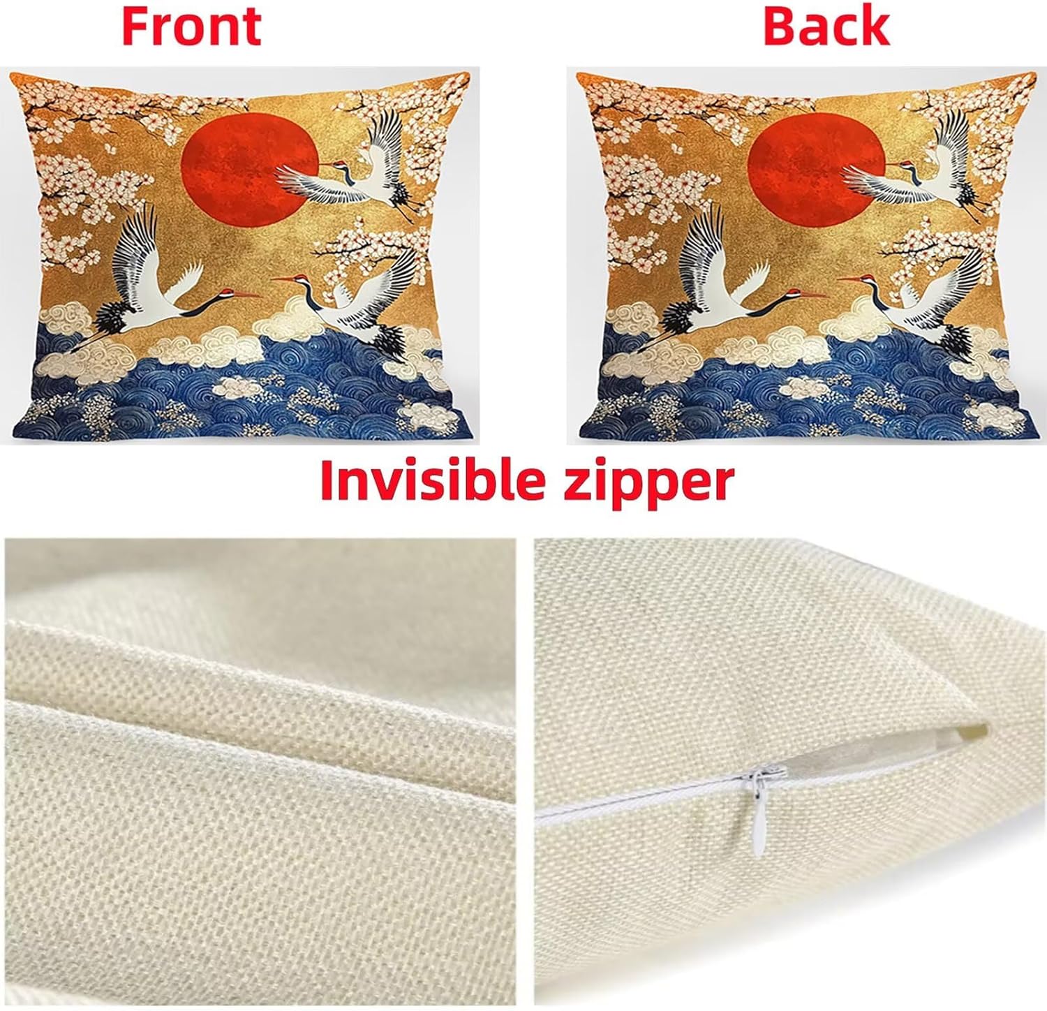 クッションカバー 55x55 cm 4パック防水クッションカバー クレーン ソファークッション装飾用 両面プリントCushion C