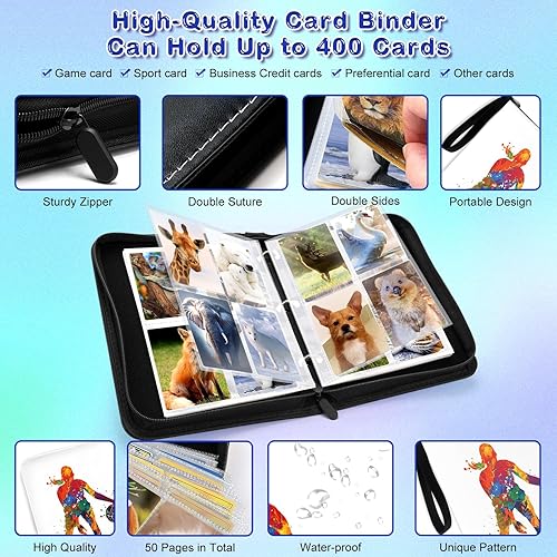 Miniatura 3 de Carpeta para tarjetas coleccionables con 4 bolsillos para tarjetas de juego, con 50 fundas extraíbles, ideal para 400 tarjetas