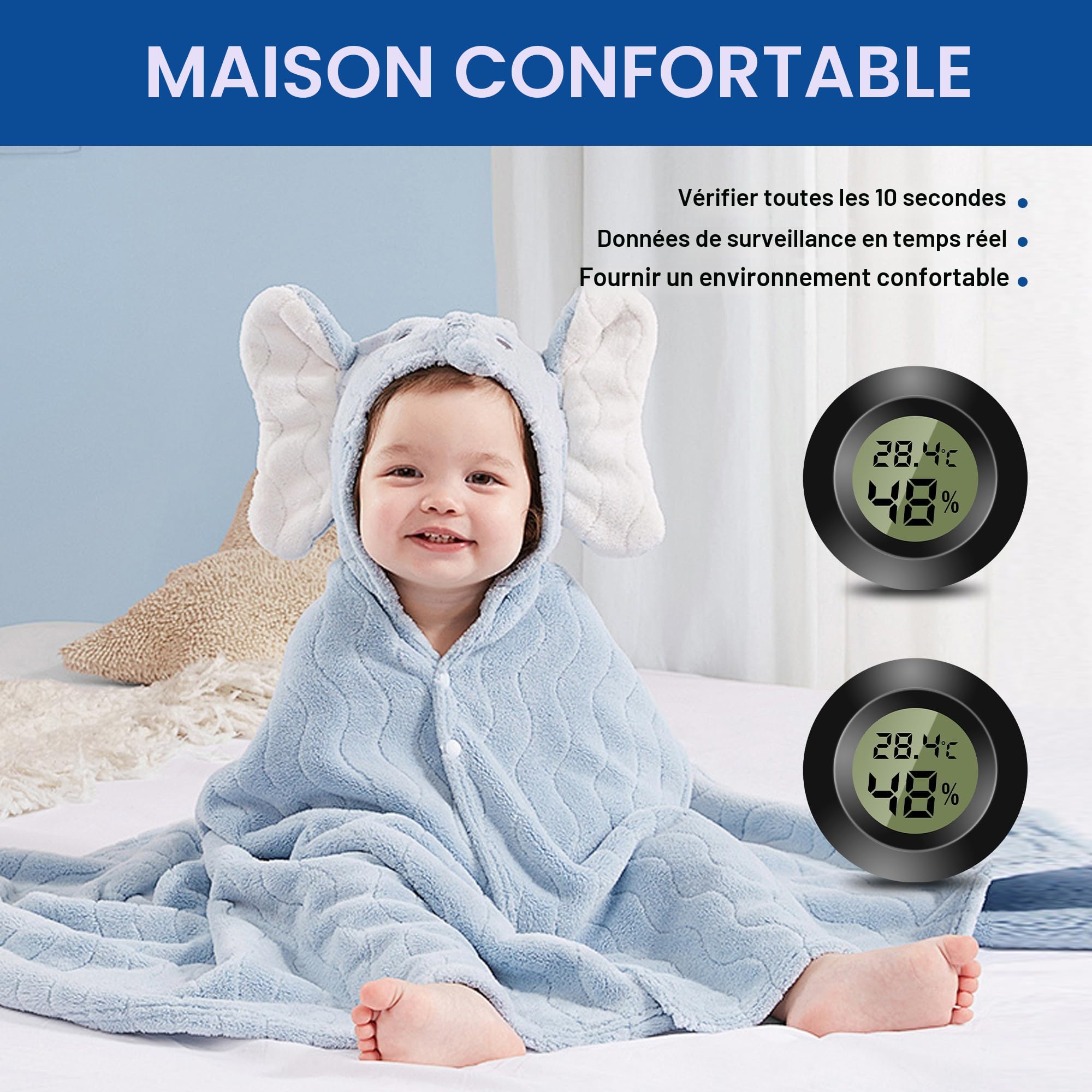 Lot de 3 mini thermomètres numériques - Moniteur de température et d'humidité - Hygromètre - Pour chambre d'enfant, incubateur de guitare, reptiles, serres de voiture - Noir