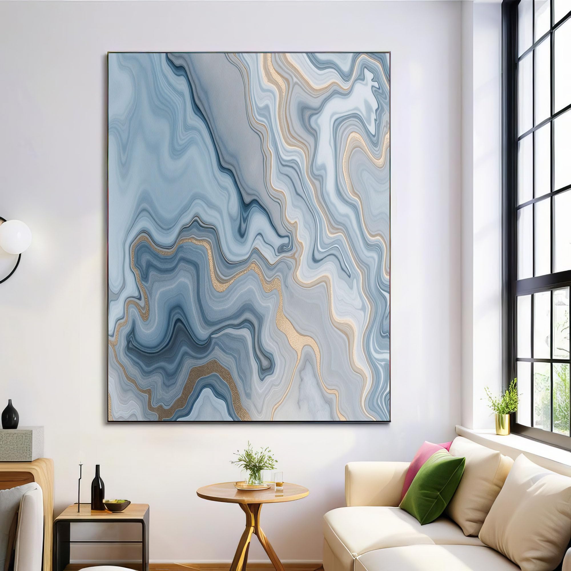 Póster de mármol abstracto de 60x80cm en azul grisáceo sin marco para decoración de salón 8